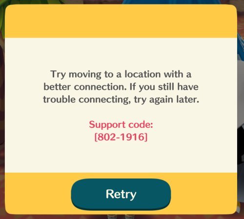 Animal Crossing Pocket Camp Support Code 802 7609